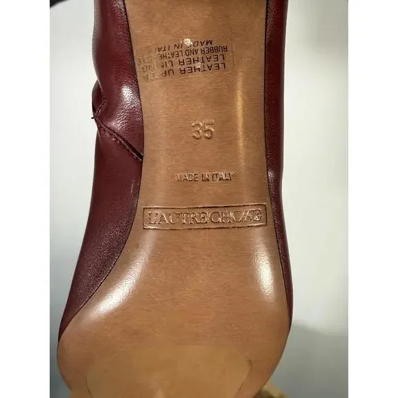 L’Autre Chose Burgundy Leather Ankle Boot Block Heel US 5 Made in Italy NWB - Picture 11 of 12